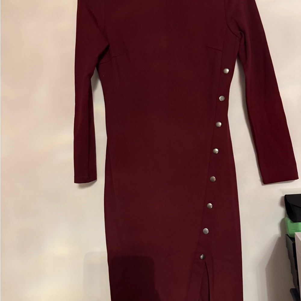 Florence Dark Red Long Sleeve Dress with Silver Buttons